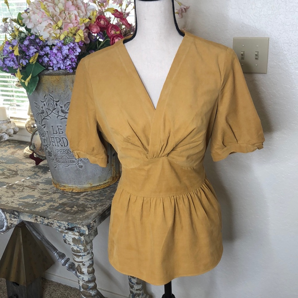 NWOT Sundance gold pinwale corduroy peplum top